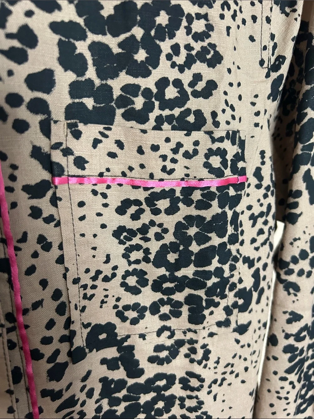 J. Crew Tan and Black Leopard Print Shirt with Pink Trim
